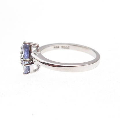 925 Sterling Silver Real Tanzanite & White Topaz Ring Size 8