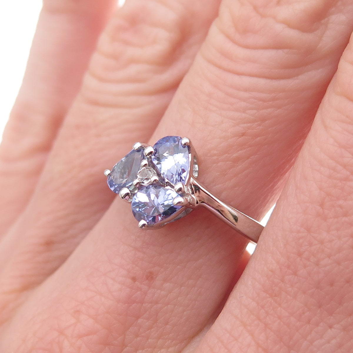 925 Sterling Silver Real Tanzanite & White Topaz Ring Size 8