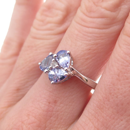 925 Sterling Silver Real Tanzanite & White Topaz Ring Size 8