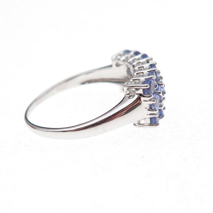 925 Sterling Silver Real Round-Cut Diamond & Tanzanite Ring Size 8.25