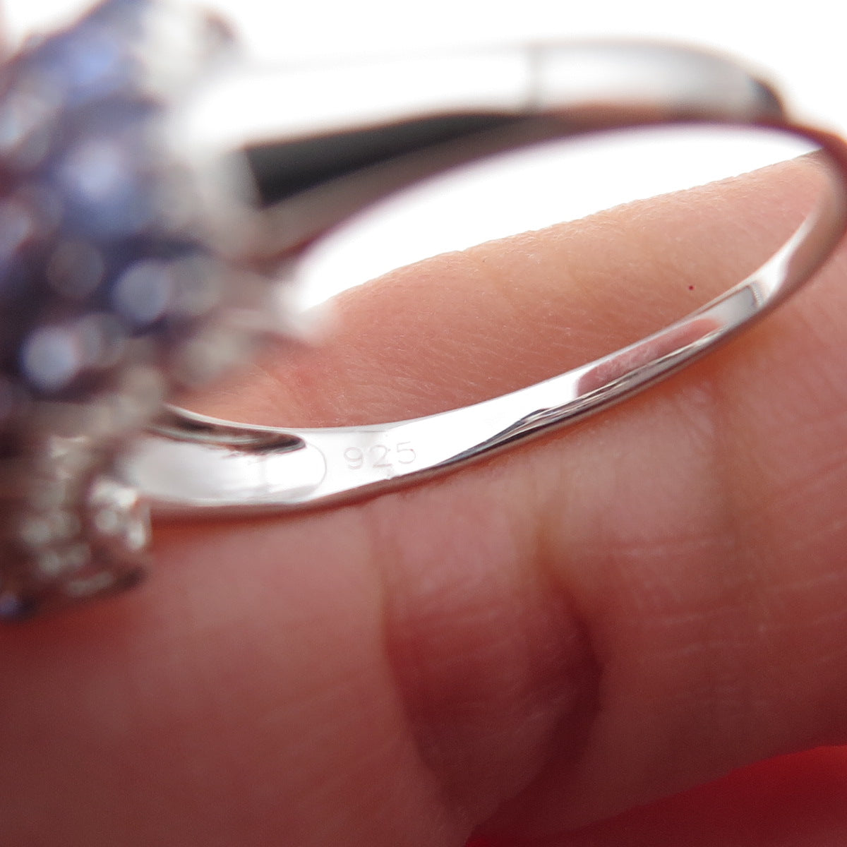 925 Sterling Silver Real Round-Cut Diamond & Tanzanite Ring Size 8.25