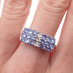 925 Sterling Silver Real Round-Cut Diamond & Tanzanite Ring Size 8.25