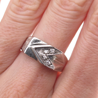 925 Sterling Silver Vintage Round-Cut C Z Arrow Ring Size 8.5