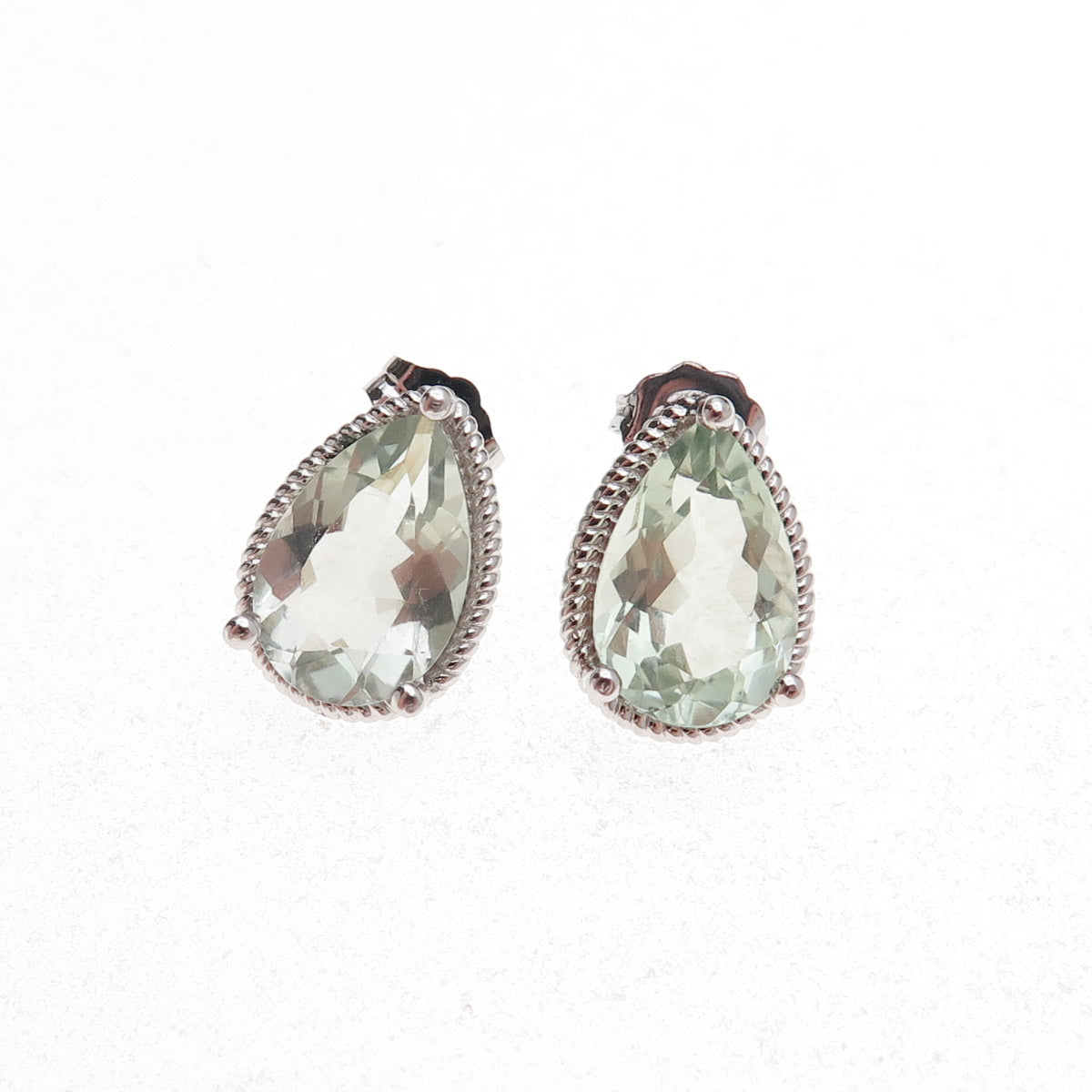 Atelier 925 Sterling Silver Mexico Real Pear-Cut Green Amethyst Earrings