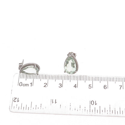 Atelier 925 Sterling Silver Mexico Real Pear-Cut Green Amethyst Earrings