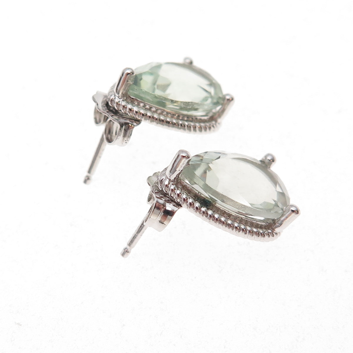 Atelier 925 Sterling Silver Mexico Real Pear-Cut Green Amethyst Earrings