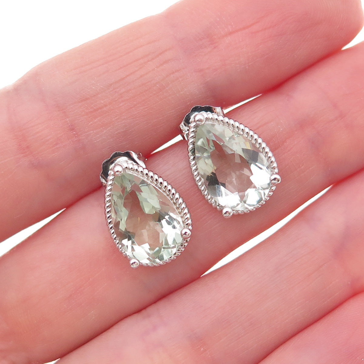 Atelier 925 Sterling Silver Mexico Real Pear-Cut Green Amethyst Earrings