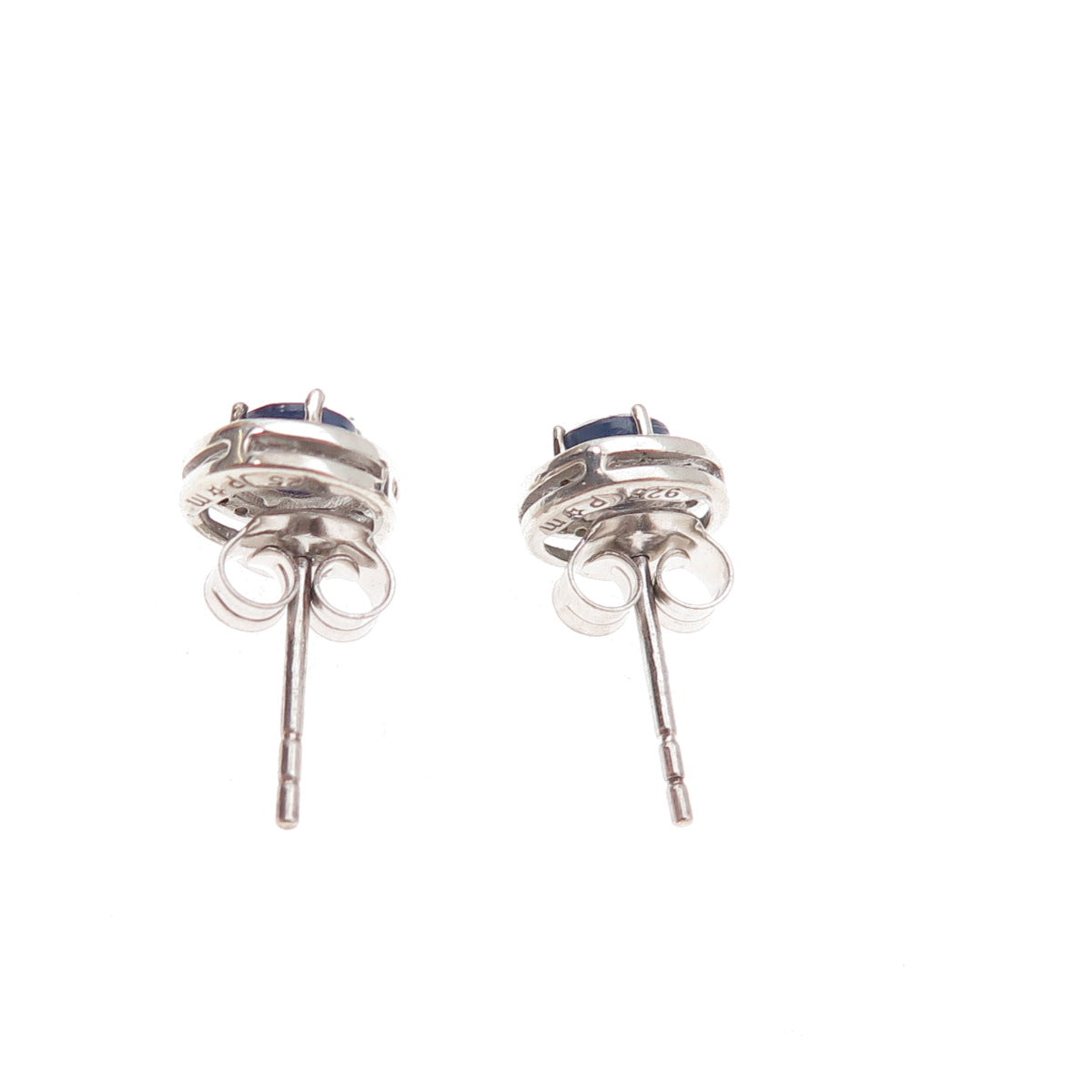 925 Sterling Silver Real Round-Cut Diamond & Sapphire Stud Earrings