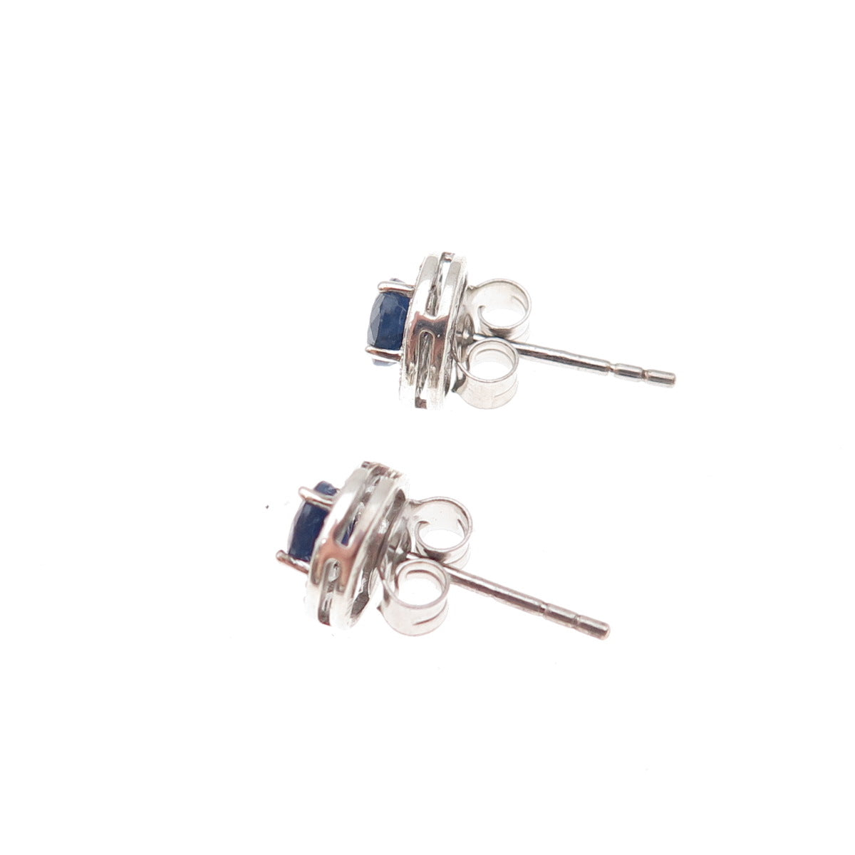 925 Sterling Silver Real Round-Cut Diamond & Sapphire Stud Earrings