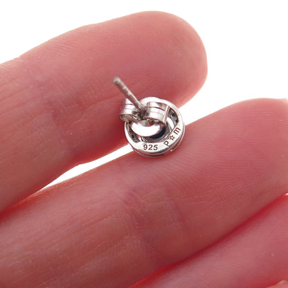 925 Sterling Silver Real Round-Cut Diamond & Sapphire Stud Earrings