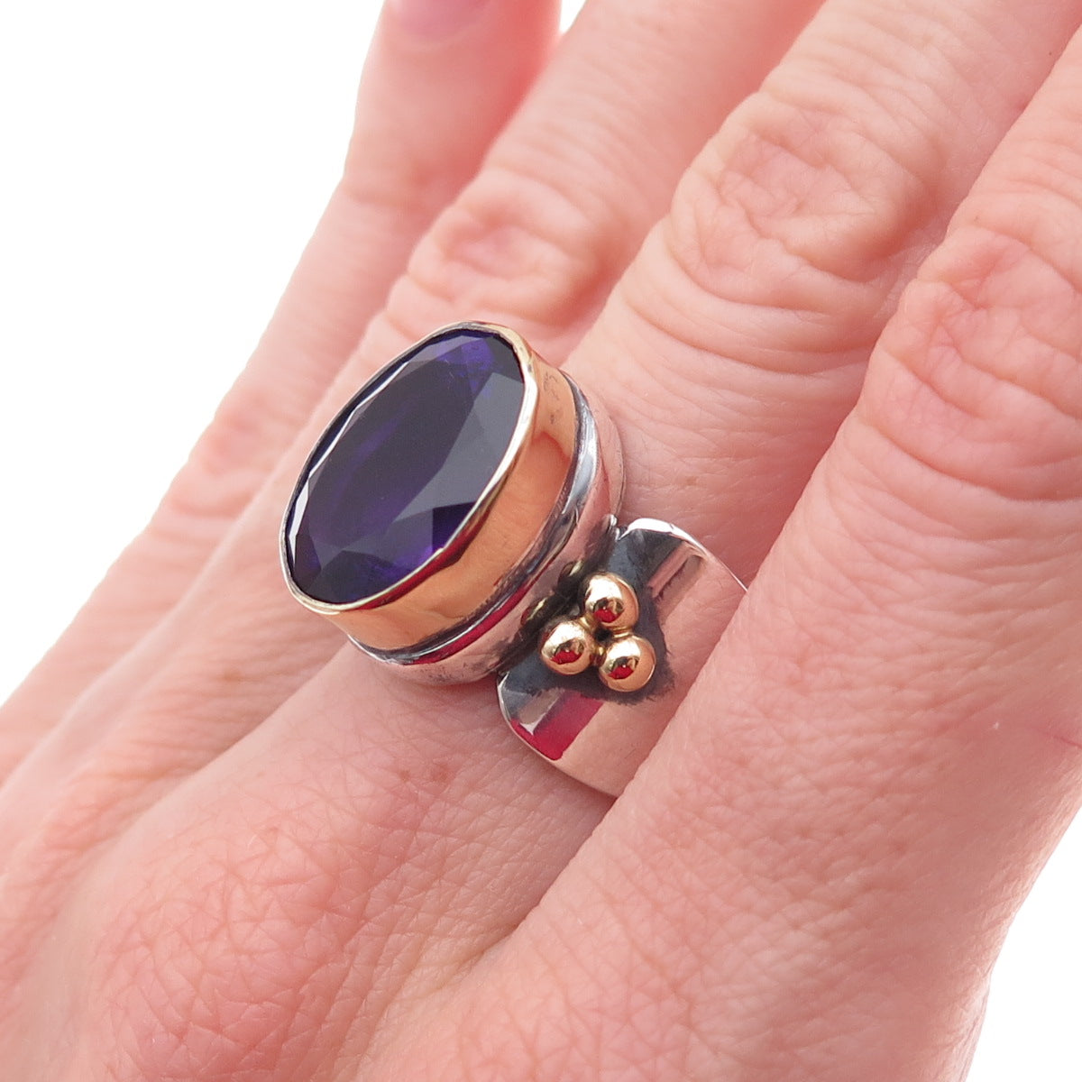 Randy Taishoff 925 Sterling Silver 18K Gold Vintage Real Amethyst Ring Size 7.5
