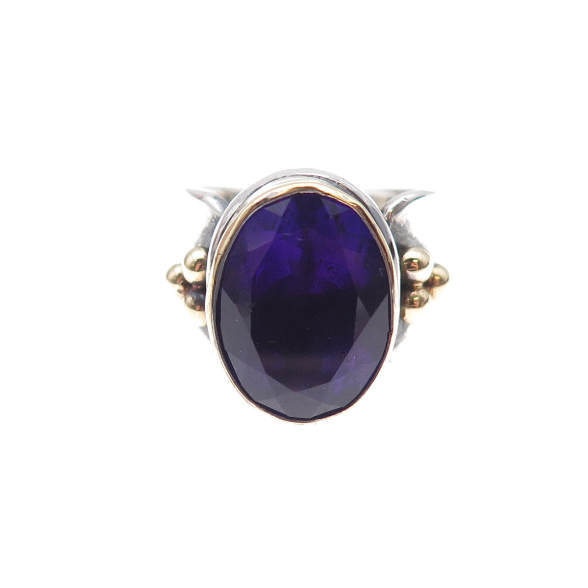 Randy Taishoff 925 Sterling Silver 18K Gold Vintage Real Amethyst Ring Size 7.5