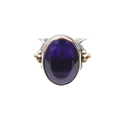 Randy Taishoff 925 Sterling Silver 18K Gold Vintage Real Amethyst Ring Size 7.5