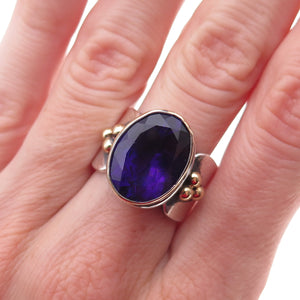 Randy Taishoff 925 Sterling Silver 18K Gold Vintage Real Amethyst Ring Size 7.5
