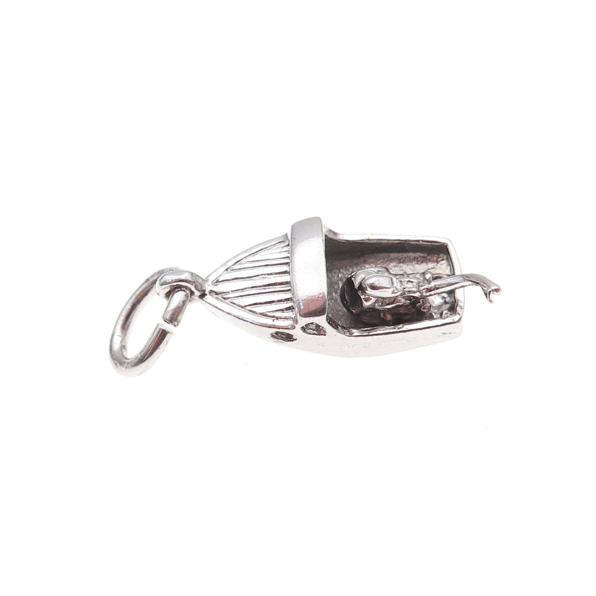 925 Sterling Silver Antique Art Deco Motorboat 3D Charm Pendant