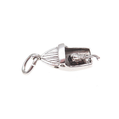 925 Sterling Silver Antique Art Deco Motorboat 3D Charm Pendant
