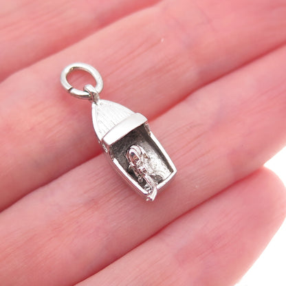 925 Sterling Silver Antique Art Deco Motorboat 3D Charm Pendant