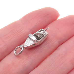 925 Sterling Silver Antique Art Deco Motorboat 3D Charm Pendant