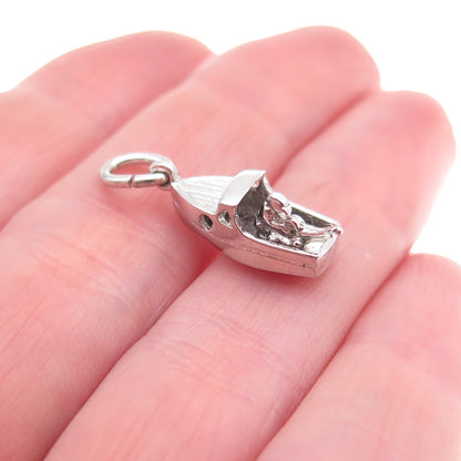 925 Sterling Silver Antique Art Deco Motorboat 3D Charm Pendant