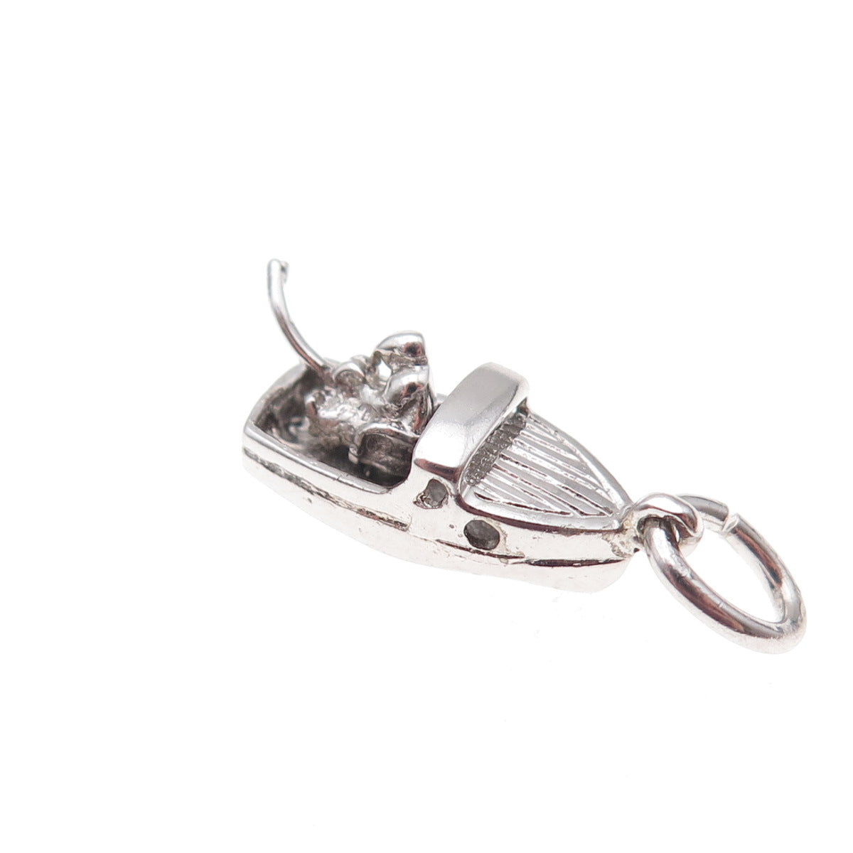 925 Sterling Silver Antique Art Deco Motorboat 3D Charm Pendant