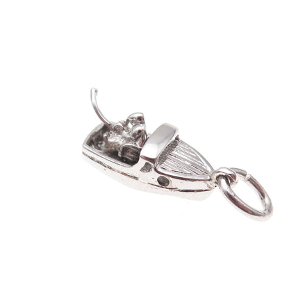 925 Sterling Silver Antique Art Deco Motorboat 3D Charm Pendant