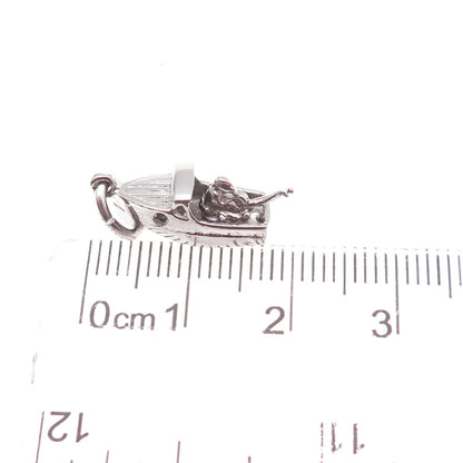 925 Sterling Silver Antique Art Deco Motorboat 3D Charm Pendant