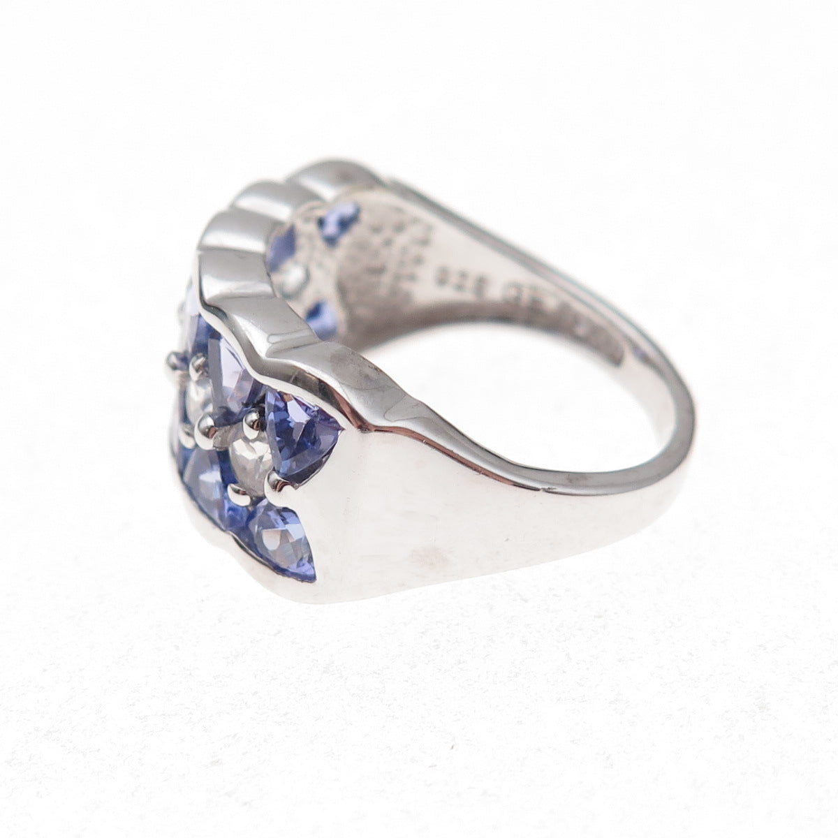 925 Sterling Silver Real Tanzanite & White Topaz Ring Size 8