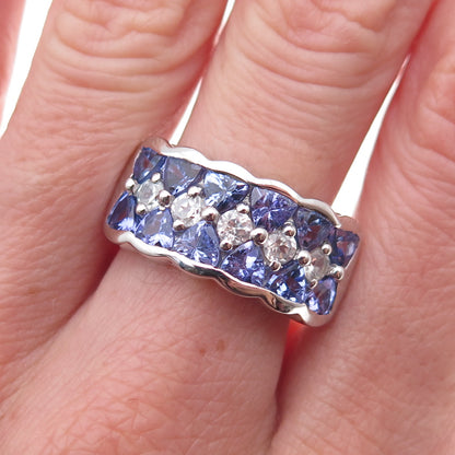 925 Sterling Silver Real Tanzanite & White Topaz Ring Size 8