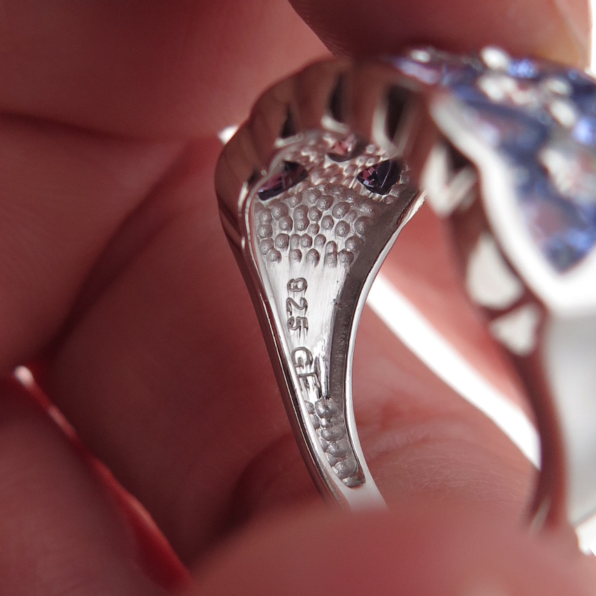 925 Sterling Silver Real Tanzanite & White Topaz Ring Size 8