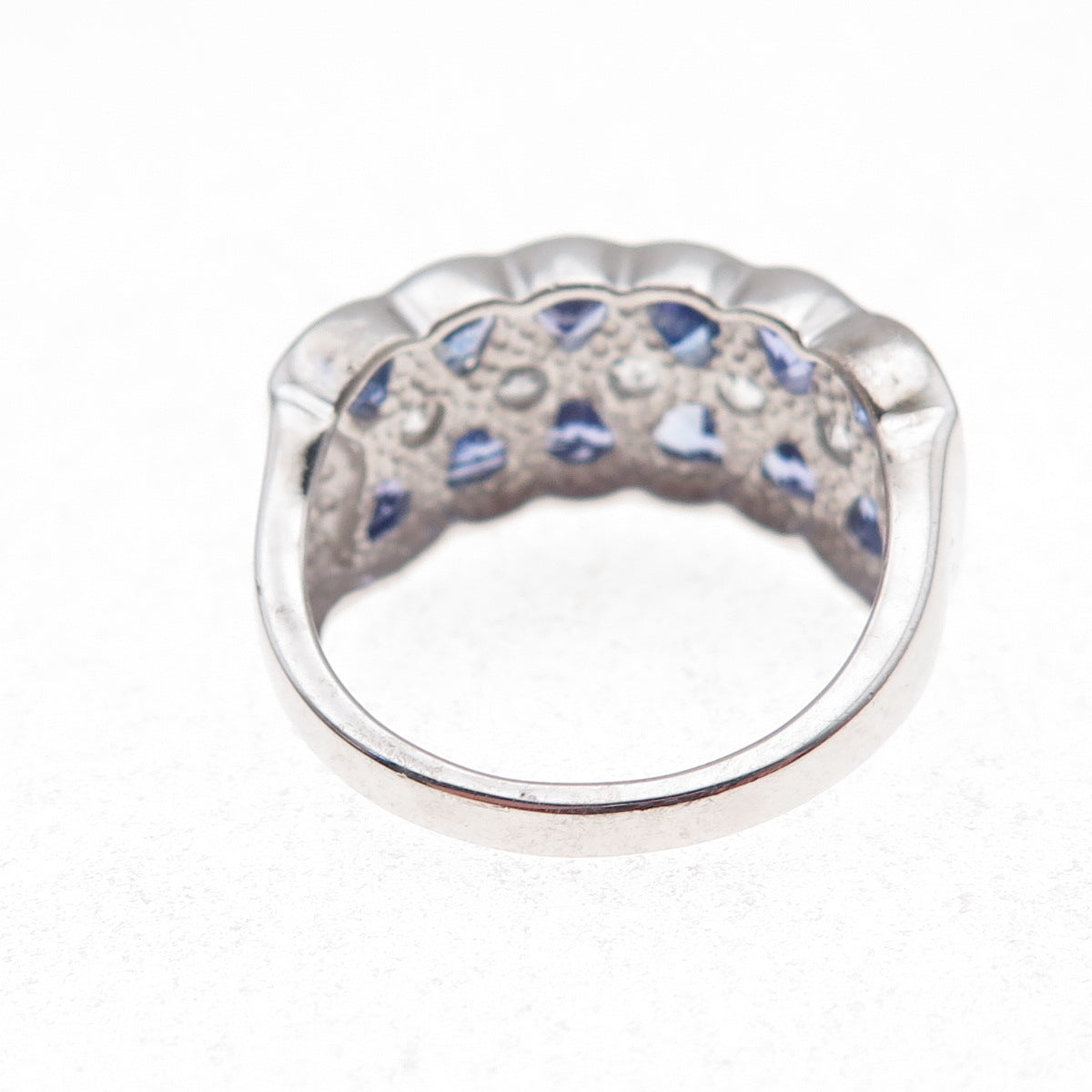 925 Sterling Silver Real Tanzanite & White Topaz Ring Size 8