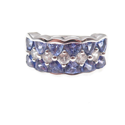 925 Sterling Silver Real Tanzanite & White Topaz Ring Size 8