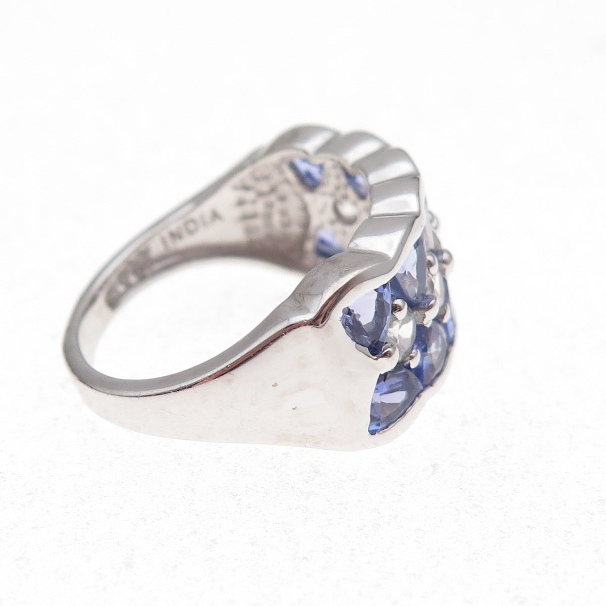 925 Sterling Silver Real Tanzanite & White Topaz Ring Size 8