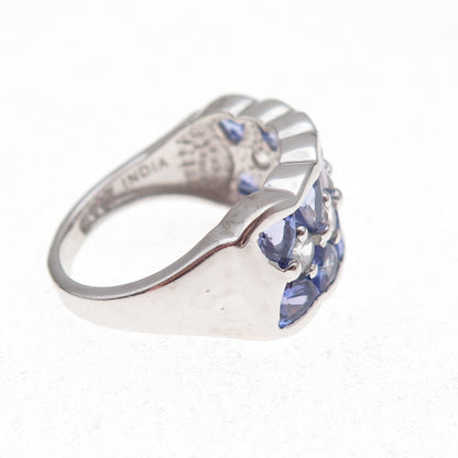 925 Sterling Silver Real Tanzanite & White Topaz Ring Size 8