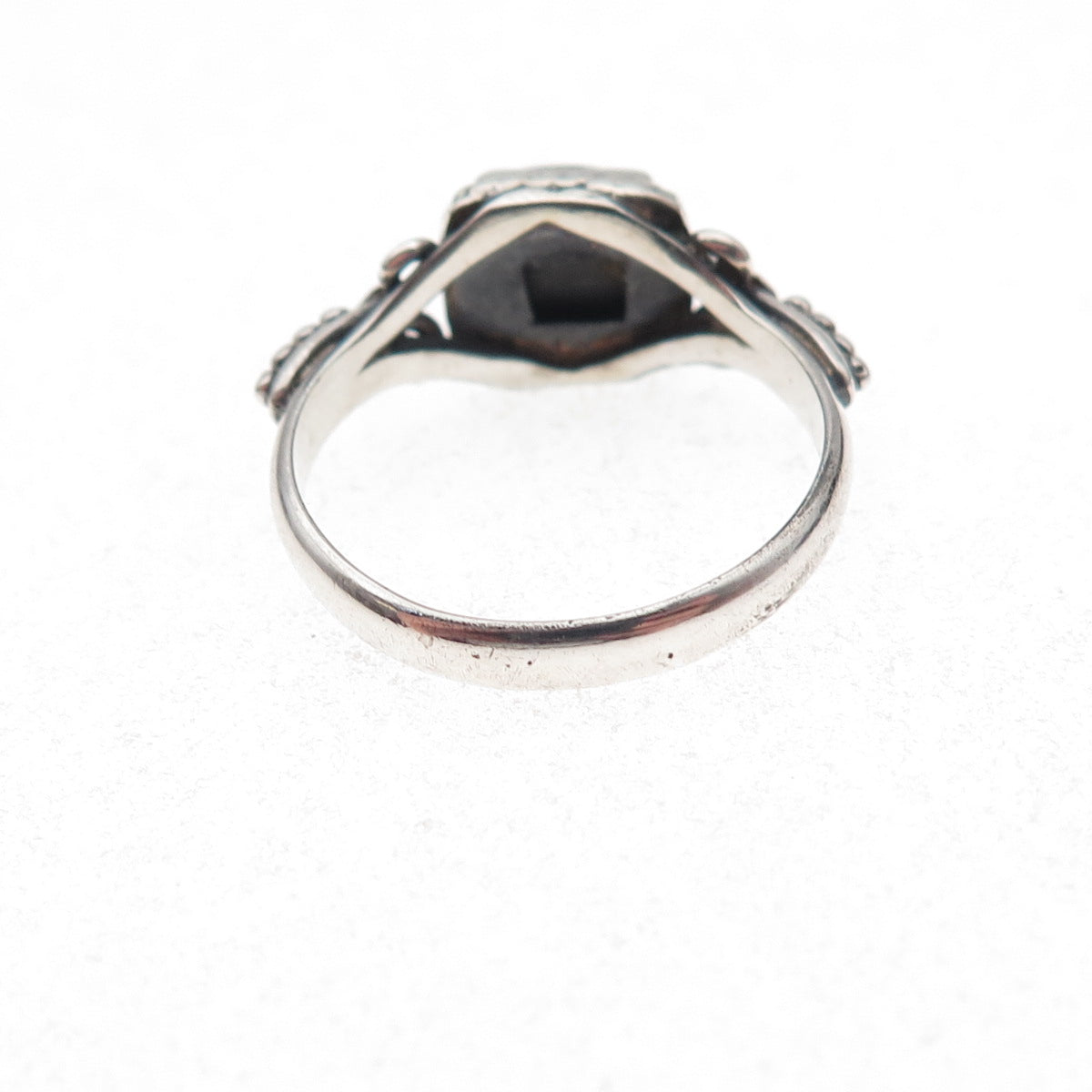 925 Sterling Silver Vintage Real Black Obsidian Oxidized Ring Size 7.5