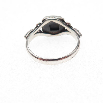 925 Sterling Silver Vintage Real Black Obsidian Oxidized Ring Size 7.5