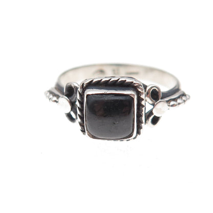 925 Sterling Silver Vintage Real Black Obsidian Oxidized Ring Size 7.5