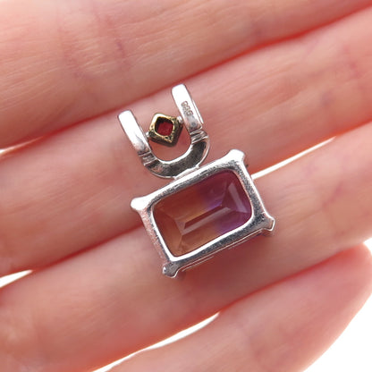 925 Sterling Silver Real Ametrine & Red Garnet Charm Pendant