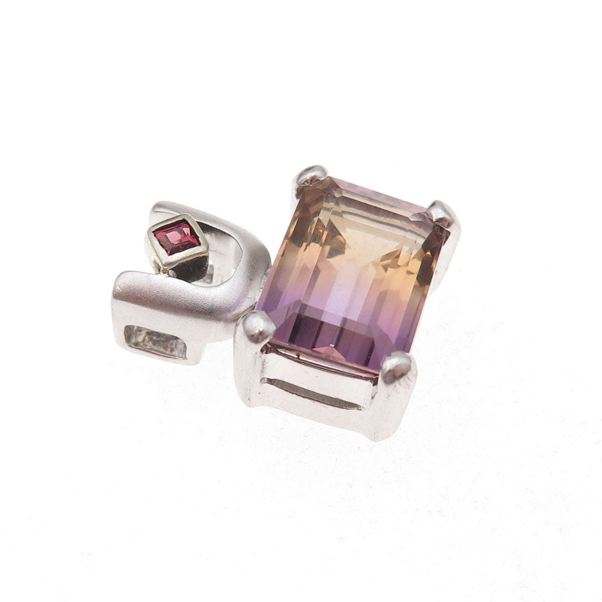 925 Sterling Silver Real Ametrine & Red Garnet Charm Pendant