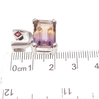 925 Sterling Silver Real Ametrine & Red Garnet Charm Pendant