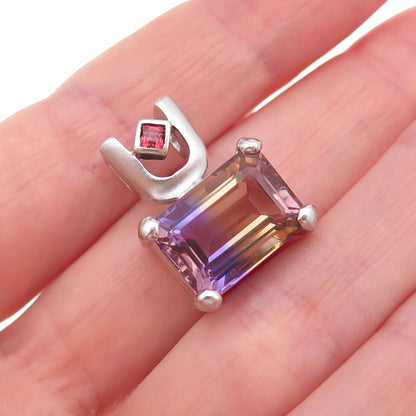 925 Sterling Silver Real Ametrine & Red Garnet Charm Pendant