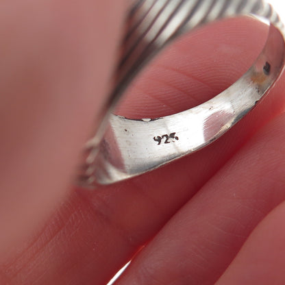 925 Sterling Silver Vintage Real Turquoise Ribbed Oxidized Ring Size 8