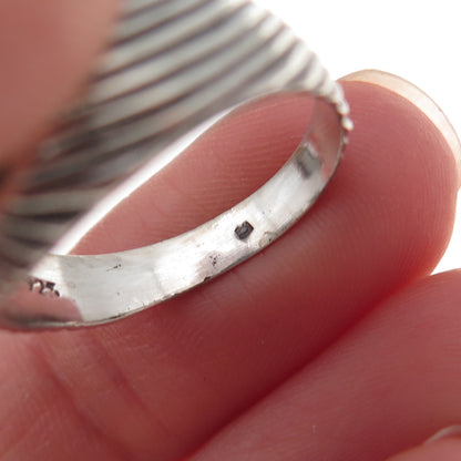 925 Sterling Silver Vintage Real Turquoise Ribbed Oxidized Ring Size 8