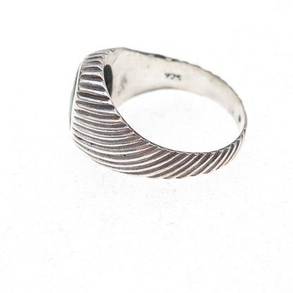 925 Sterling Silver Vintage Real Turquoise Ribbed Oxidized Ring Size 8