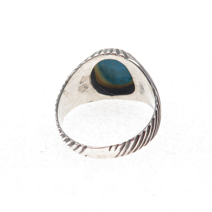 925 Sterling Silver Vintage Real Turquoise Ribbed Oxidized Ring Size 8
