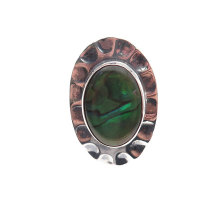 Frank & Sally Ramone Old Pawn 925 Sterling Vintage Abalone Shell Ring Size 5.5