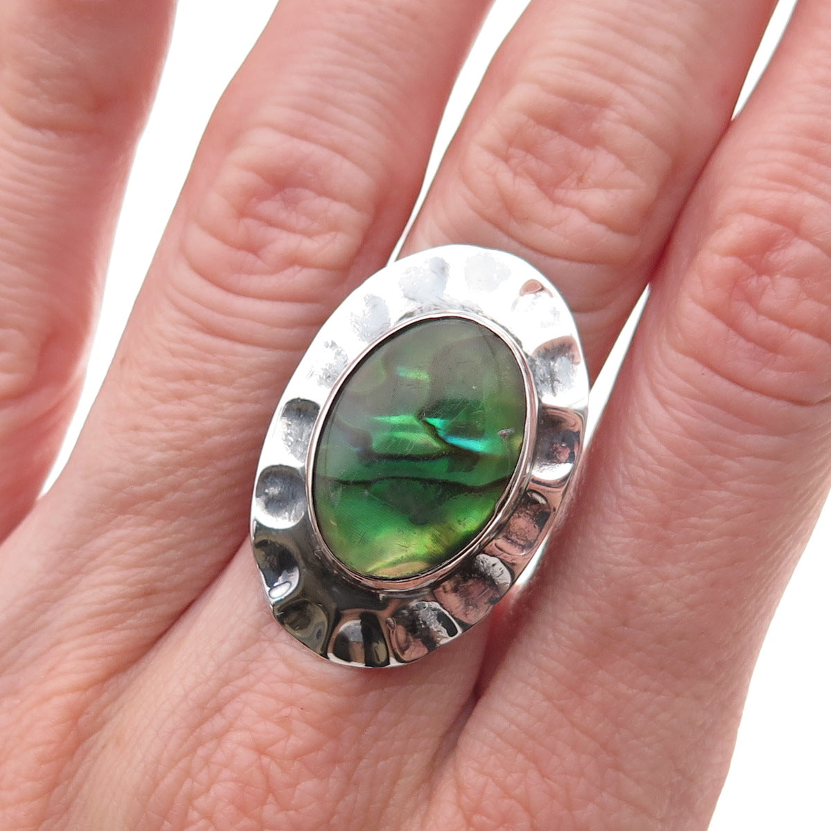 Frank & Sally Ramone Old Pawn 925 Sterling Vintage Abalone Shell Ring Size 5.5