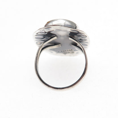Frank & Sally Ramone Old Pawn 925 Sterling Vintage Abalone Shell Ring Size 5.5