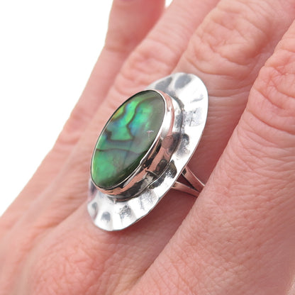 Frank & Sally Ramone Old Pawn 925 Sterling Vintage Abalone Shell Ring Size 5.5