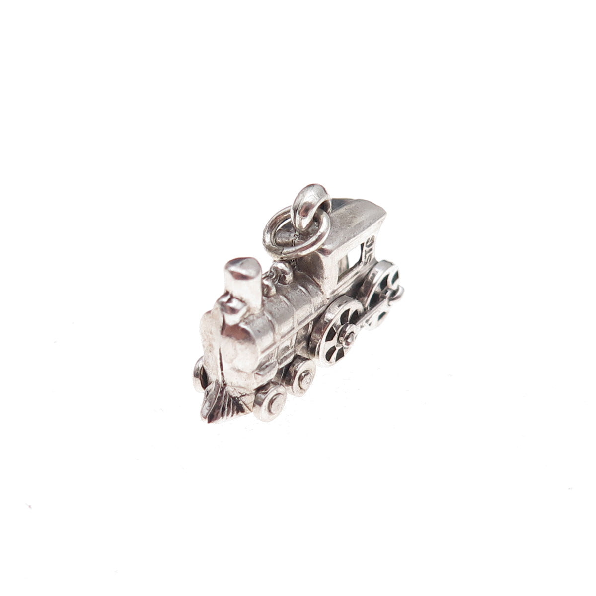 925 Sterling Silver Antique Art Deco Locomotive Train Oxidized 3D Charm Pendant