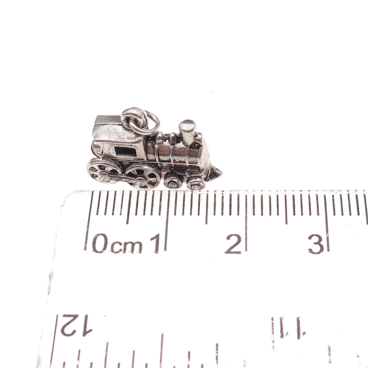 925 Sterling Silver Antique Art Deco Locomotive Train Oxidized 3D Charm Pendant